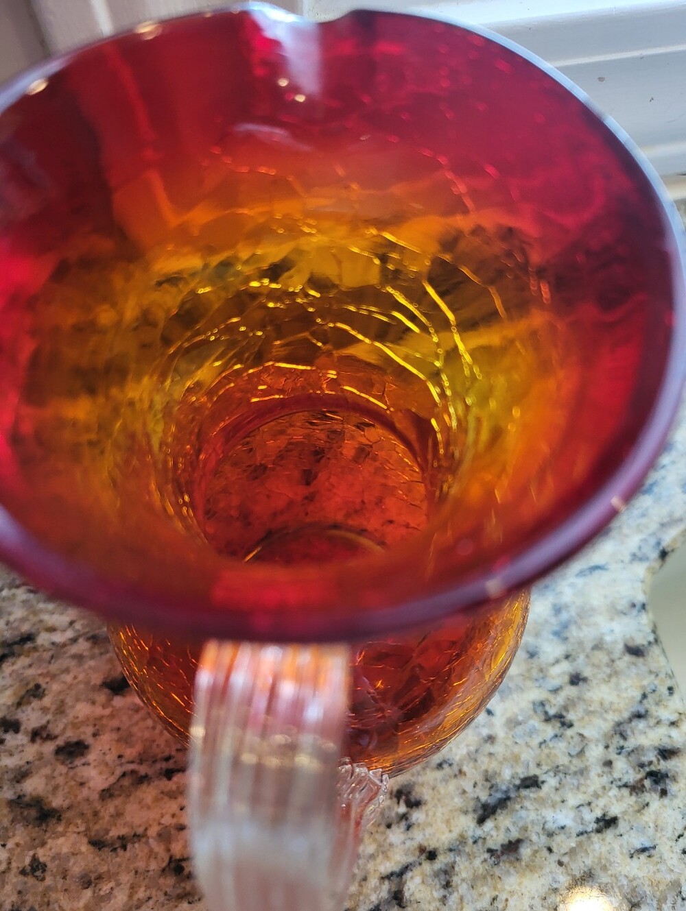 VTG. Blenko 7 Inch  Handblown Amberina  Crackle Glass Pitcher -Vase  Glass Art - Picture 5 of 16